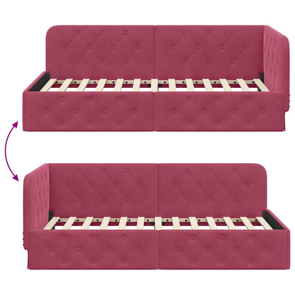 Cornice del letto ad angolo Rosso Vino 90 x 190 cm Velluto | homemem39
