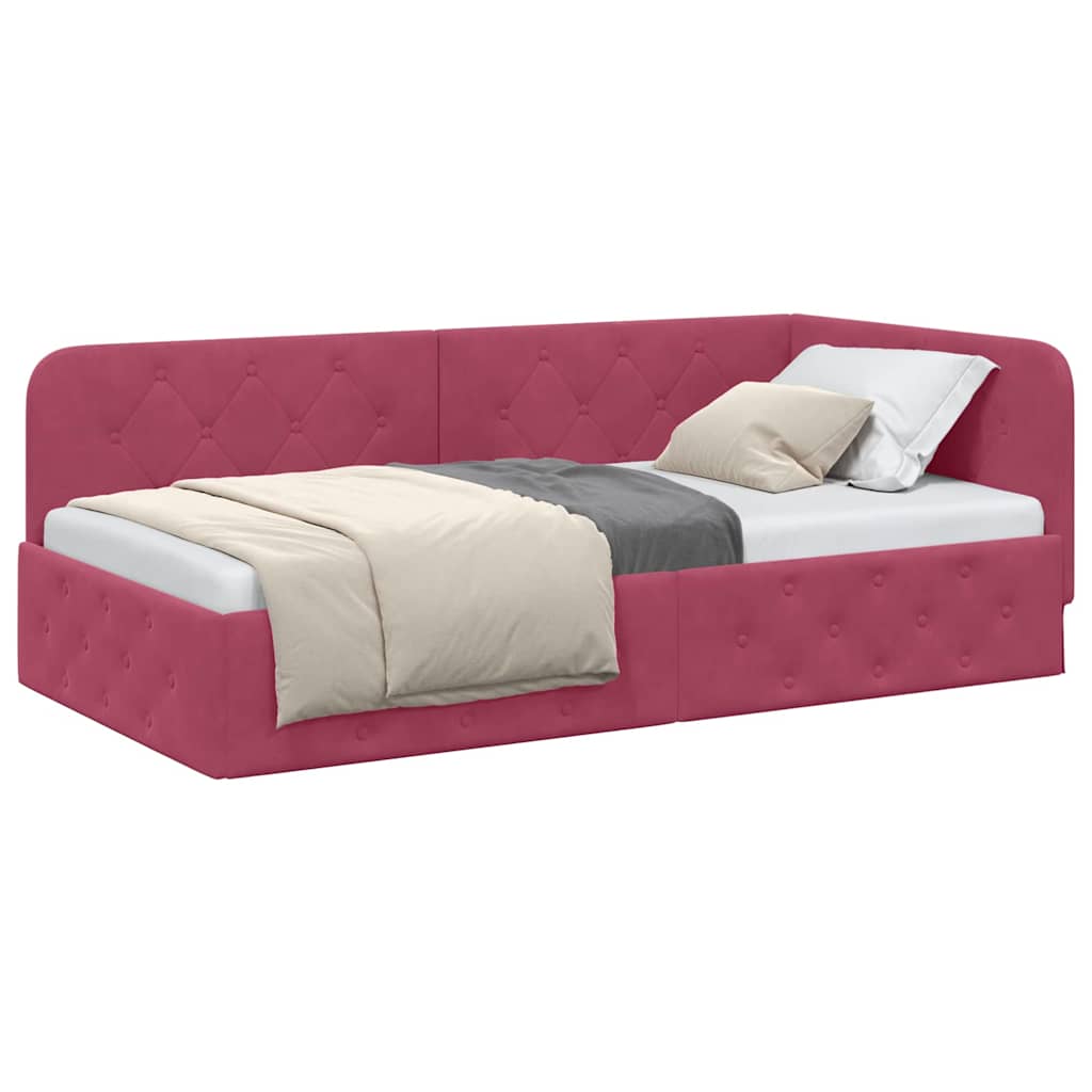 Cornice del letto ad angolo Rosso Vino 90 x 190 cm Velluto | homemem39