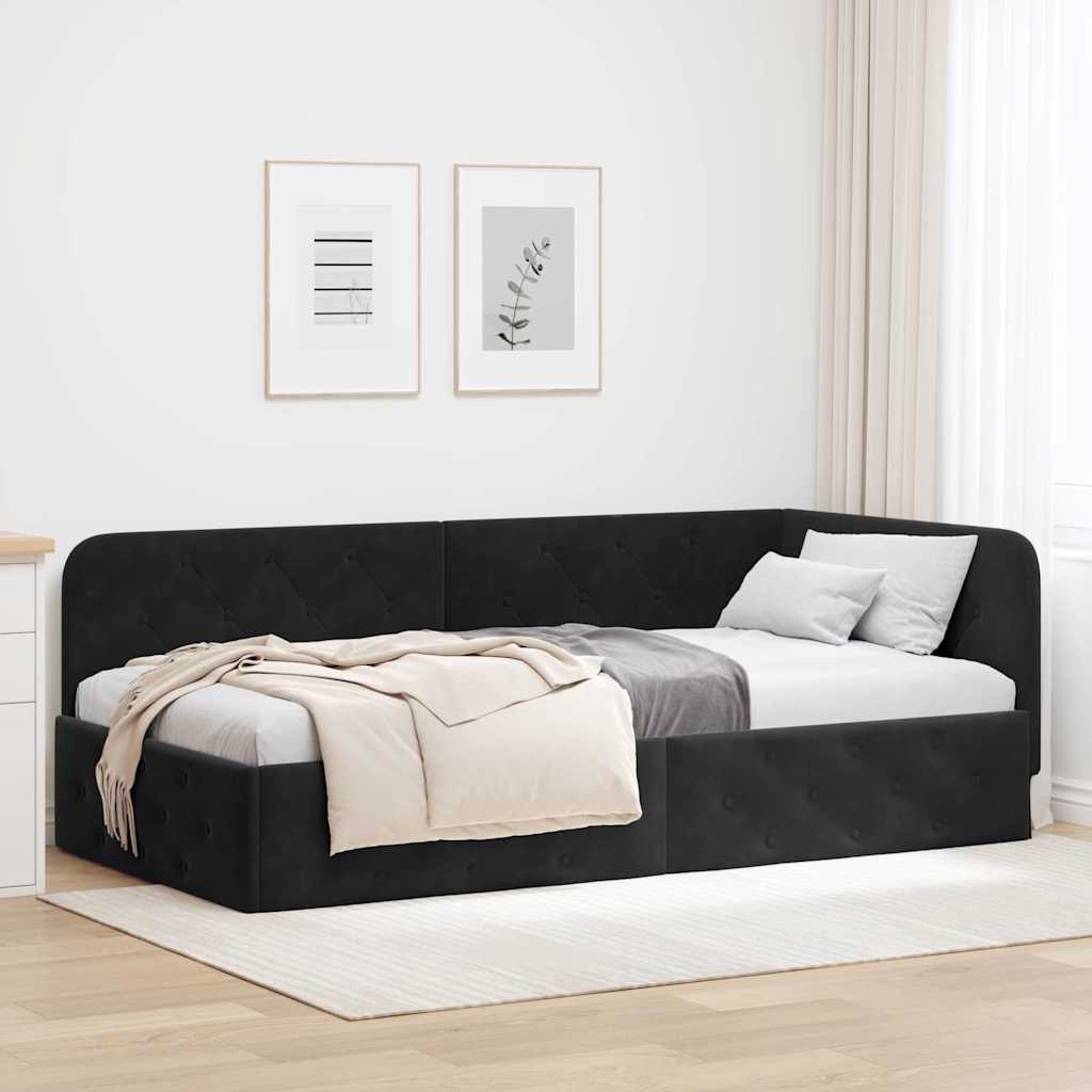 Cornice del letto ad angolo Nero 90 x 190 cm Velluto | homemem39