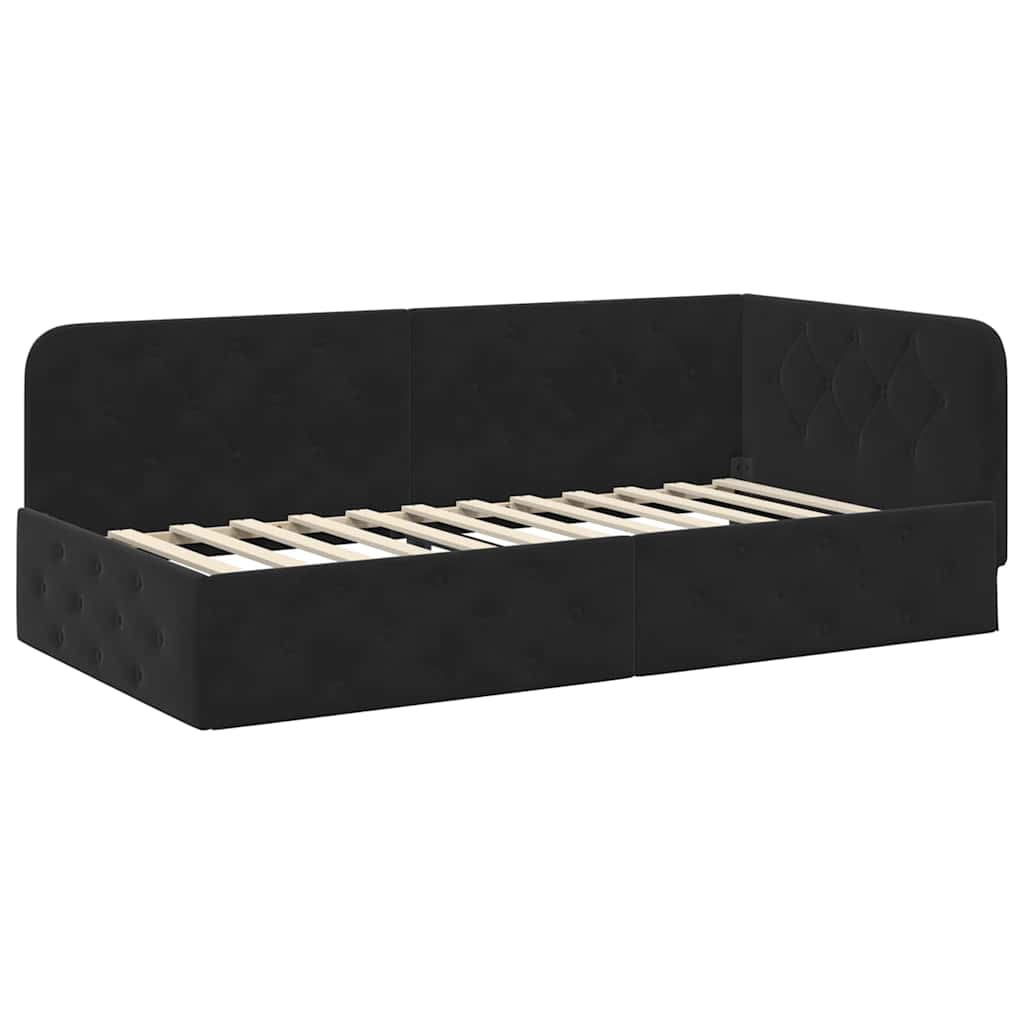 Cornice del letto ad angolo Nero 90 x 190 cm Velluto | homemem39