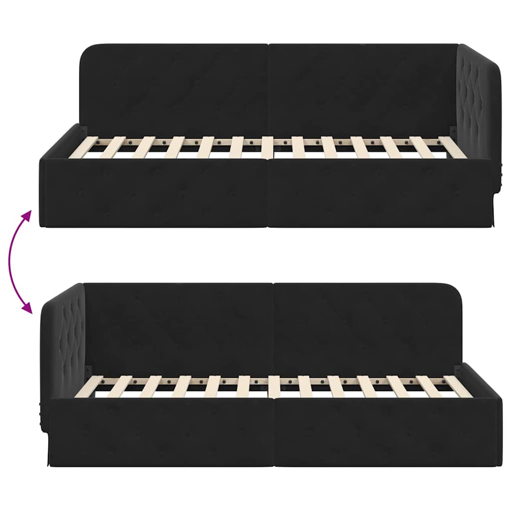 Cornice del letto ad angolo Nero 90 x 190 cm Velluto | homemem39
