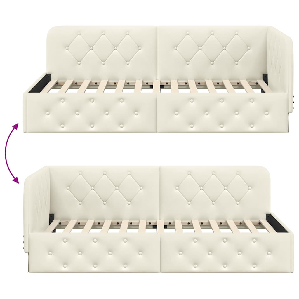 Cornice del letto ad angolo Crema 90 x 190 cm Velluto | homemem39