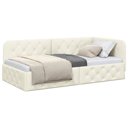 Cornice del letto ad angolo Crema 90 x 190 cm Velluto | homemem39