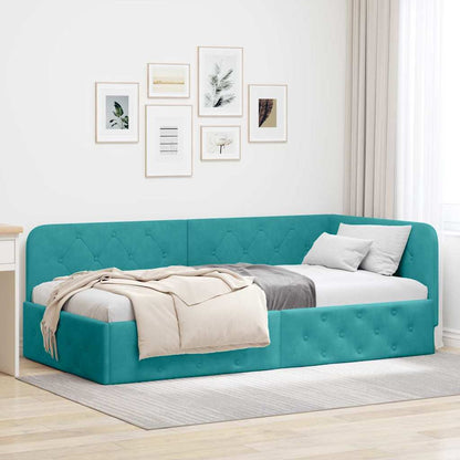 Cornice del letto ad angolo Turchese 90 x 190 cm Velluto | homemem39