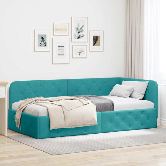 Cornice del letto ad angolo Turchese 90 x 190 cm Velluto | homemem39