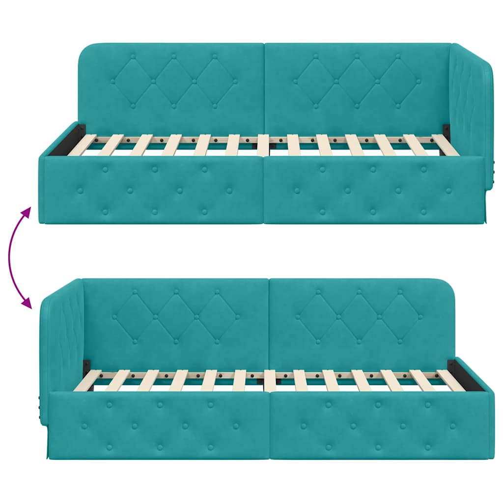 Cornice del letto ad angolo Turchese 90 x 190 cm Velluto | homemem39