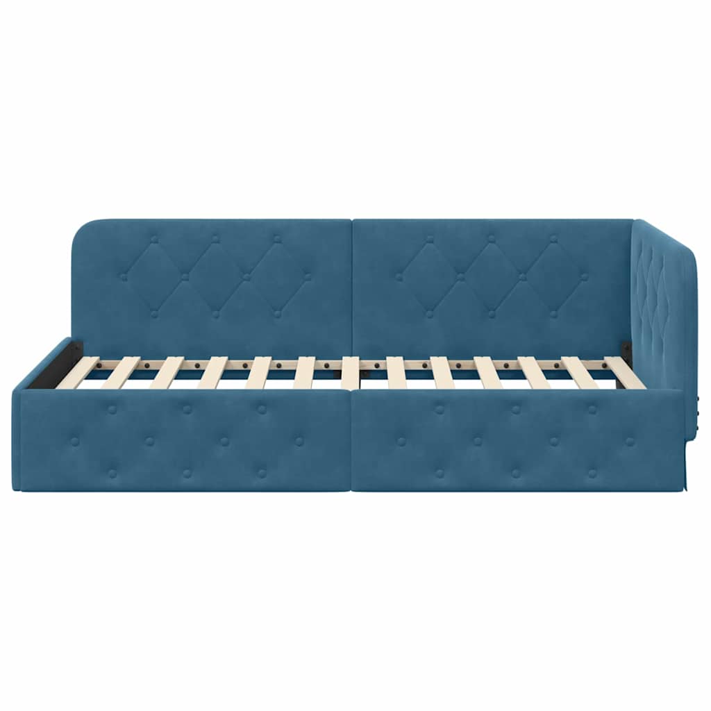 Cornice del letto ad angolo Blu 90 x 200 cm Velluto | homemem39
