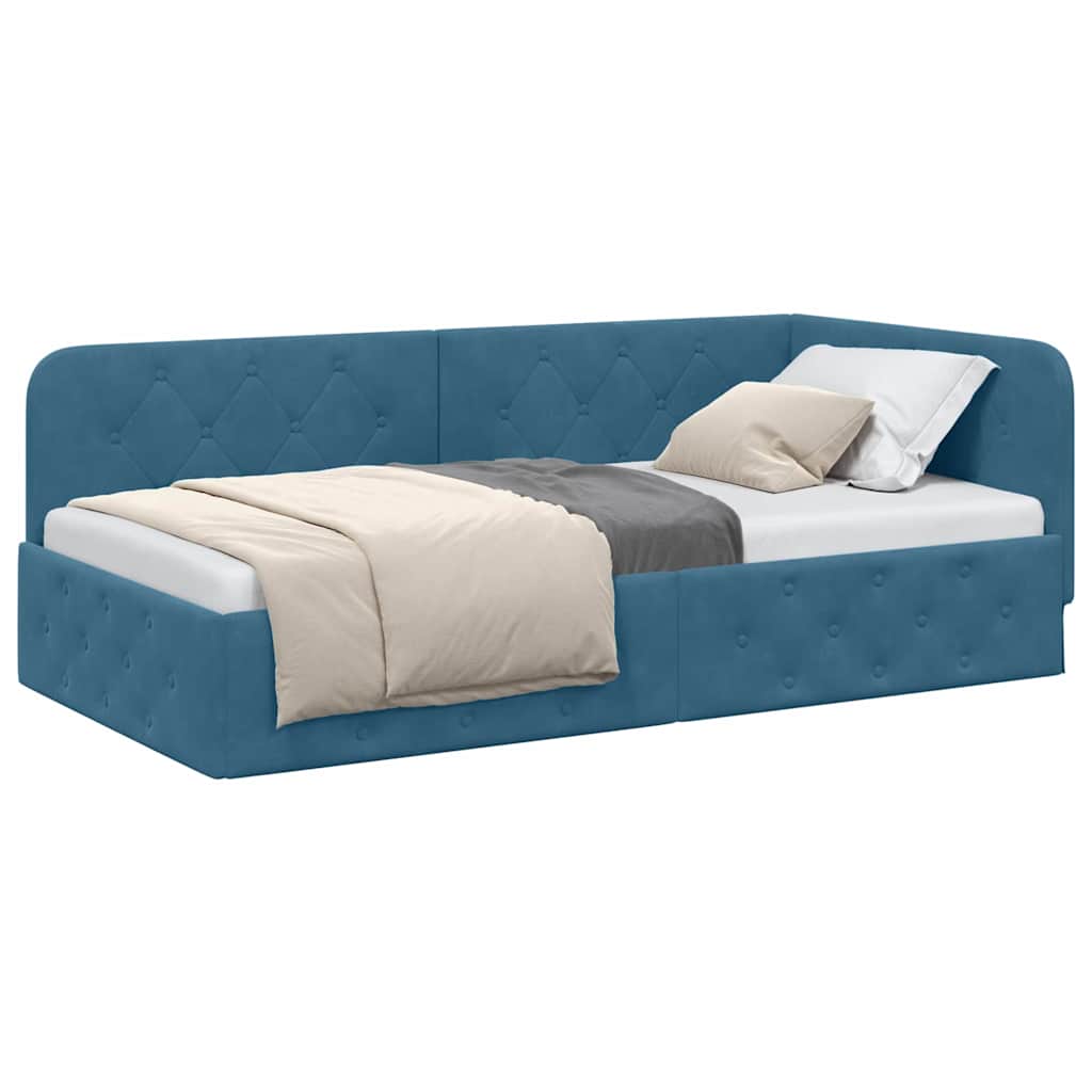 Cornice del letto ad angolo Blu 90 x 200 cm Velluto | homemem39