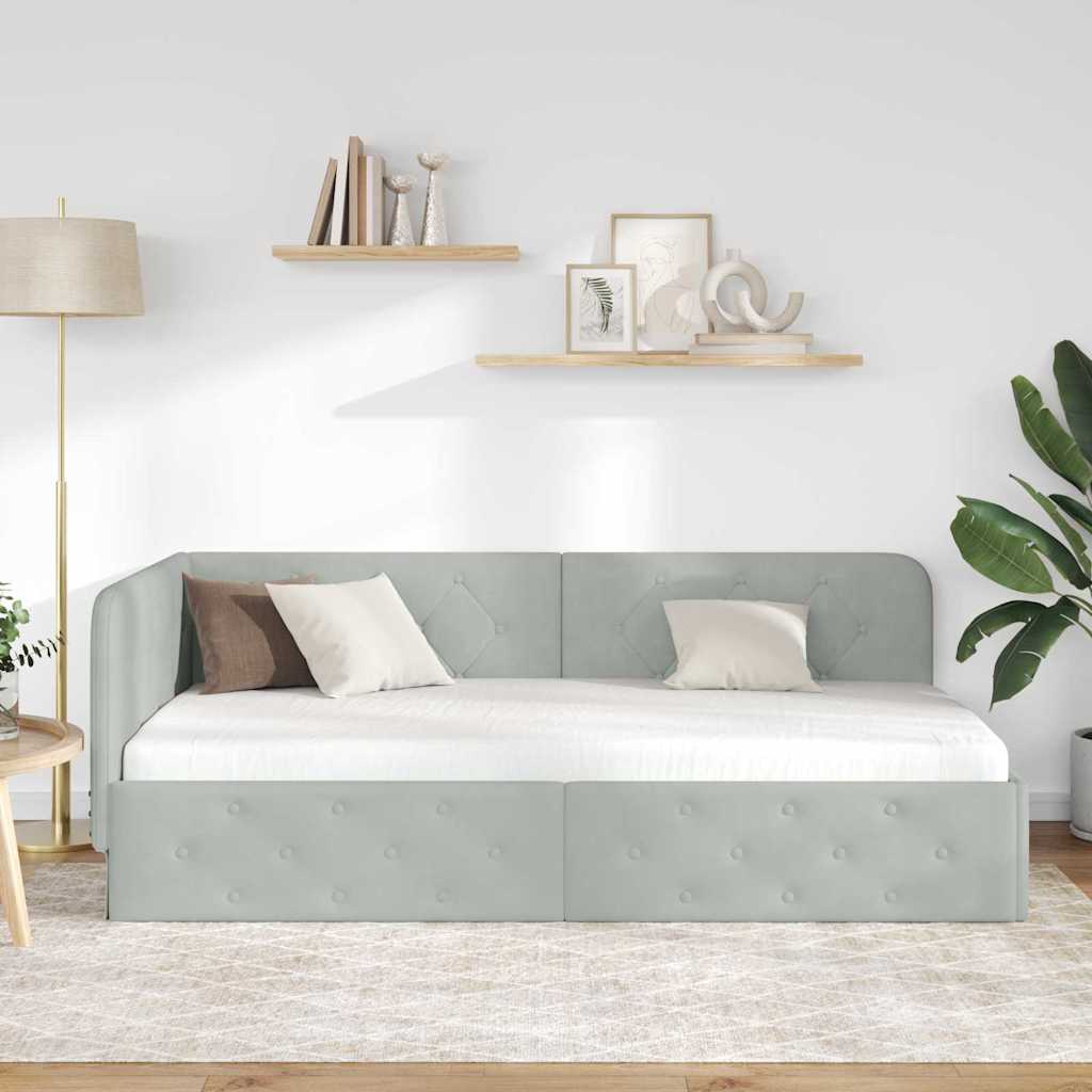 Cornice del letto ad angolo Grigio chiaro 90 x 200 cm Velluto | homemem39