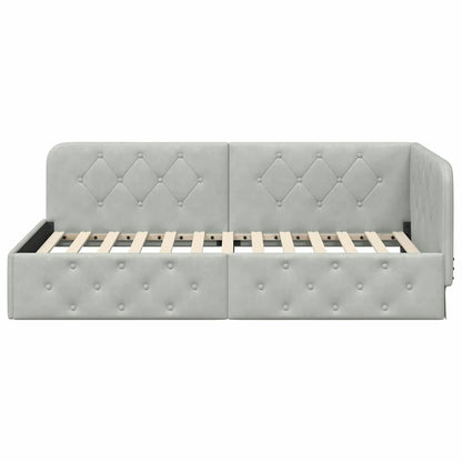 Cornice del letto ad angolo Grigio chiaro 90 x 200 cm Velluto | homemem39