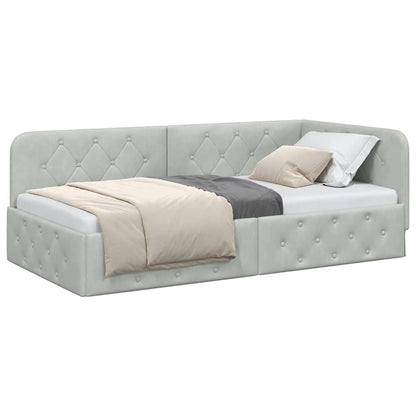 Cornice del letto ad angolo Grigio chiaro 90 x 200 cm Velluto | homemem39