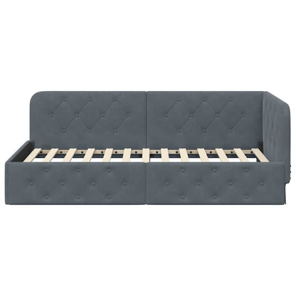 Cornice del letto ad angolo Grigio scuro 90 x 200 cm Velluto | homemem39
