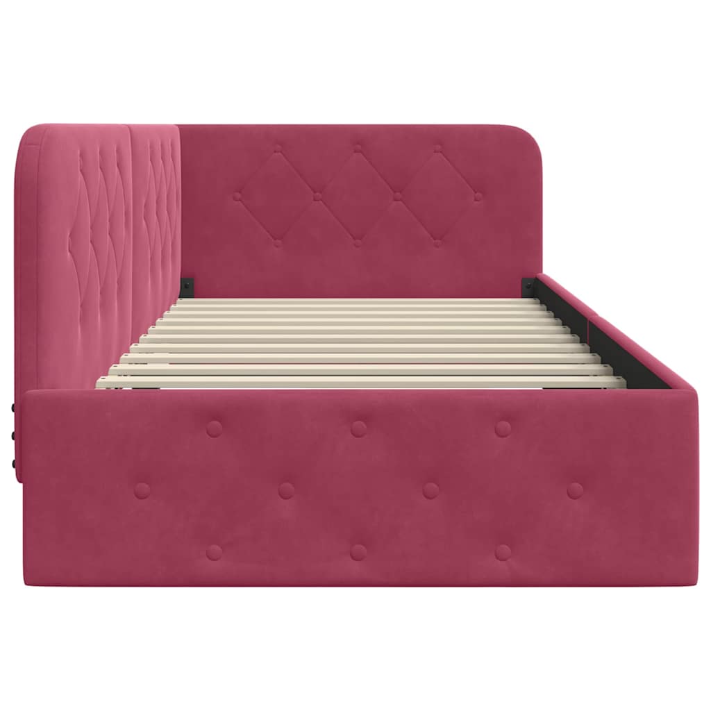 Cornice del letto ad angolo Rosso Vino 90 x 200 cm Velluto | homemem39