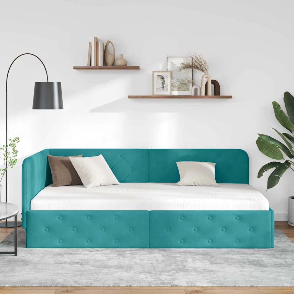 Cornice del letto ad angolo Turchese 90 x 200 cm Velluto | homemem39