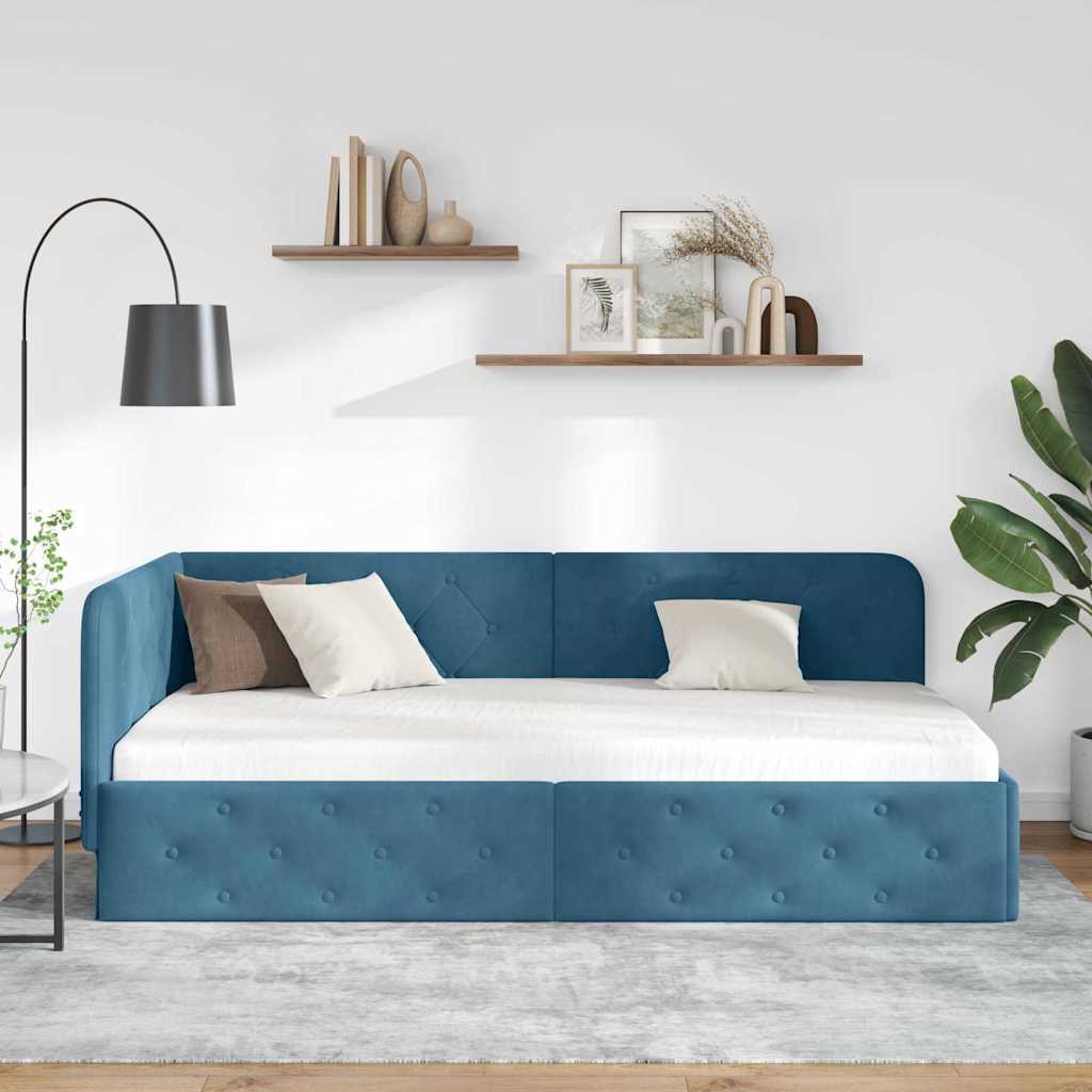 Cornice del letto ad angolo Blu 100 x 200 cm Velluto | homemem39
