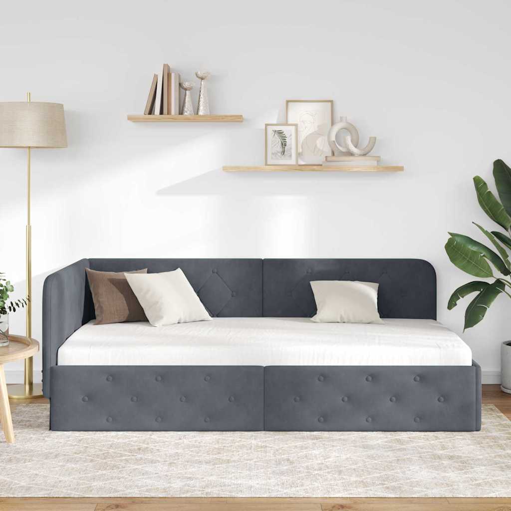 Cornice del letto ad angolo Grigio scuro 100 x 200 cm Velluto | homemem39