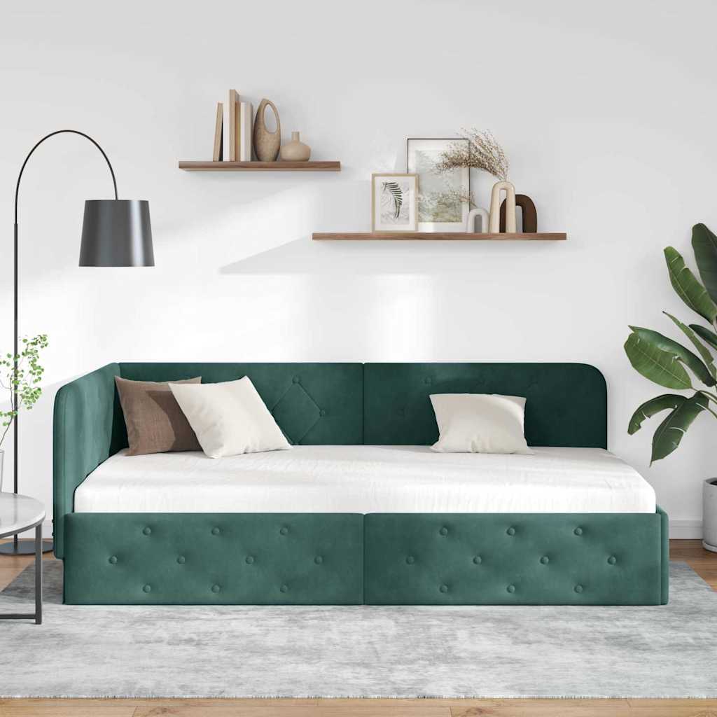 Cornice del letto ad angolo Verde Scuro 100 x 200 cm Velluto | homemem39