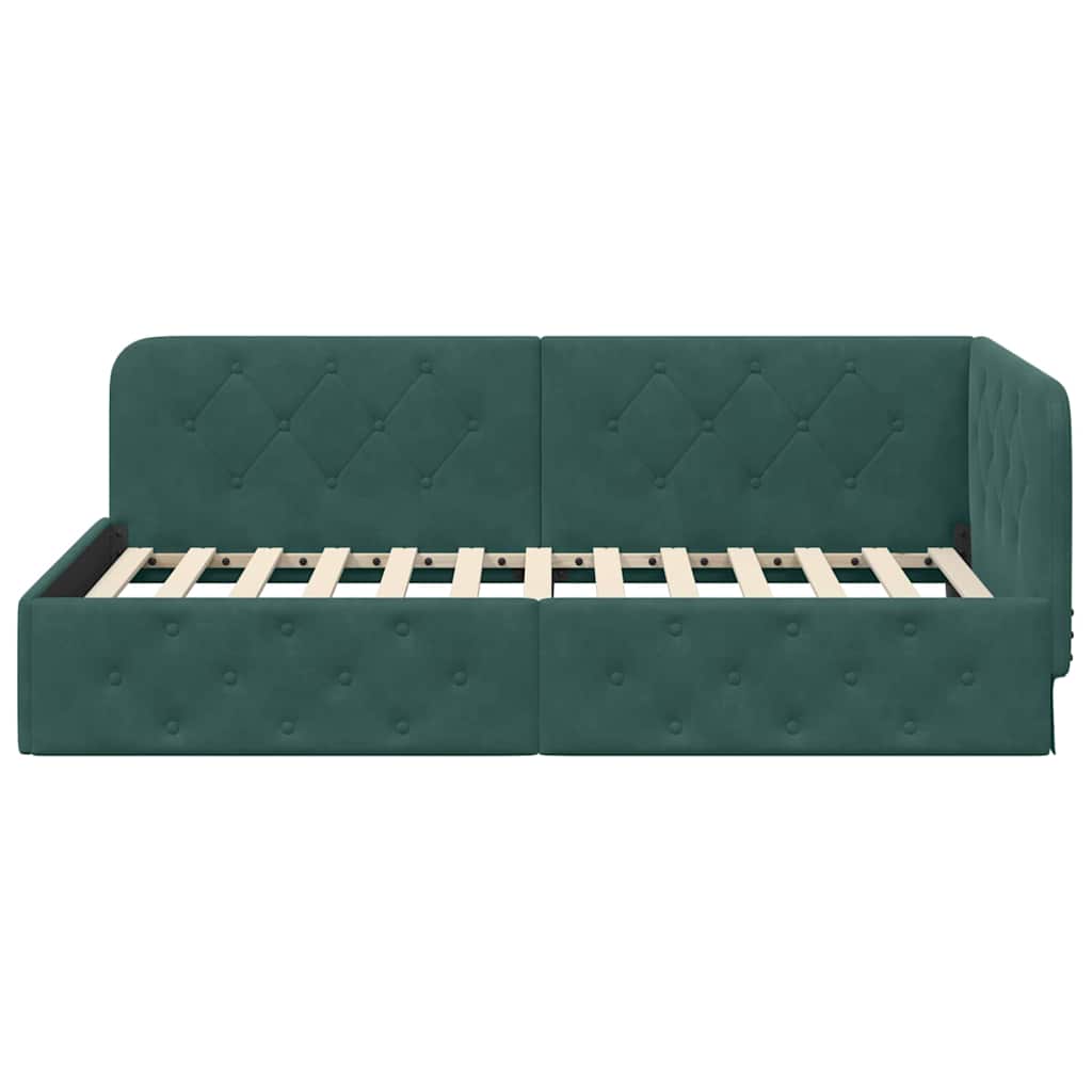 Cornice del letto ad angolo Verde Scuro 100 x 200 cm Velluto | homemem39