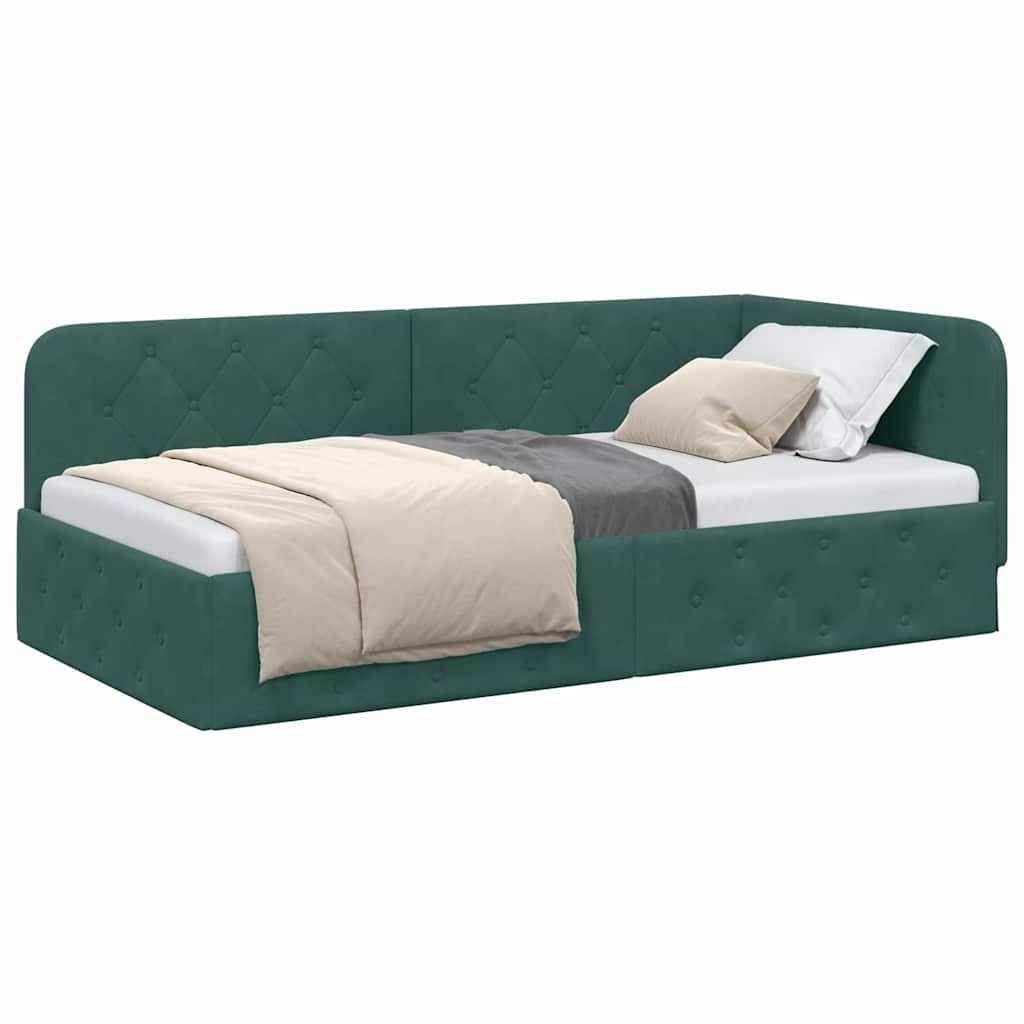 Cornice del letto ad angolo Verde Scuro 100 x 200 cm Velluto | homemem39