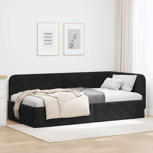 Cornice del letto ad angolo Nero 100 x 200 cm Velluto | homemem39