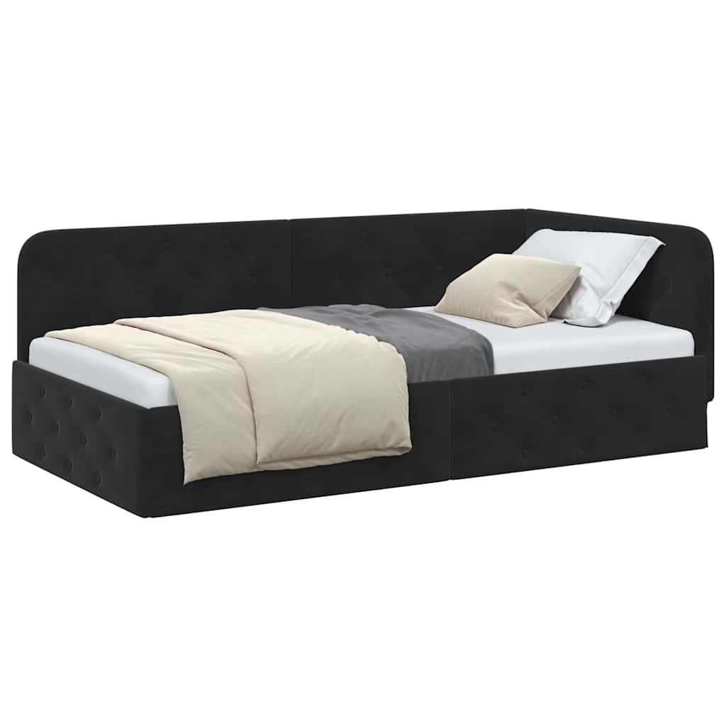 Cornice del letto ad angolo Nero 100 x 200 cm Velluto | homemem39