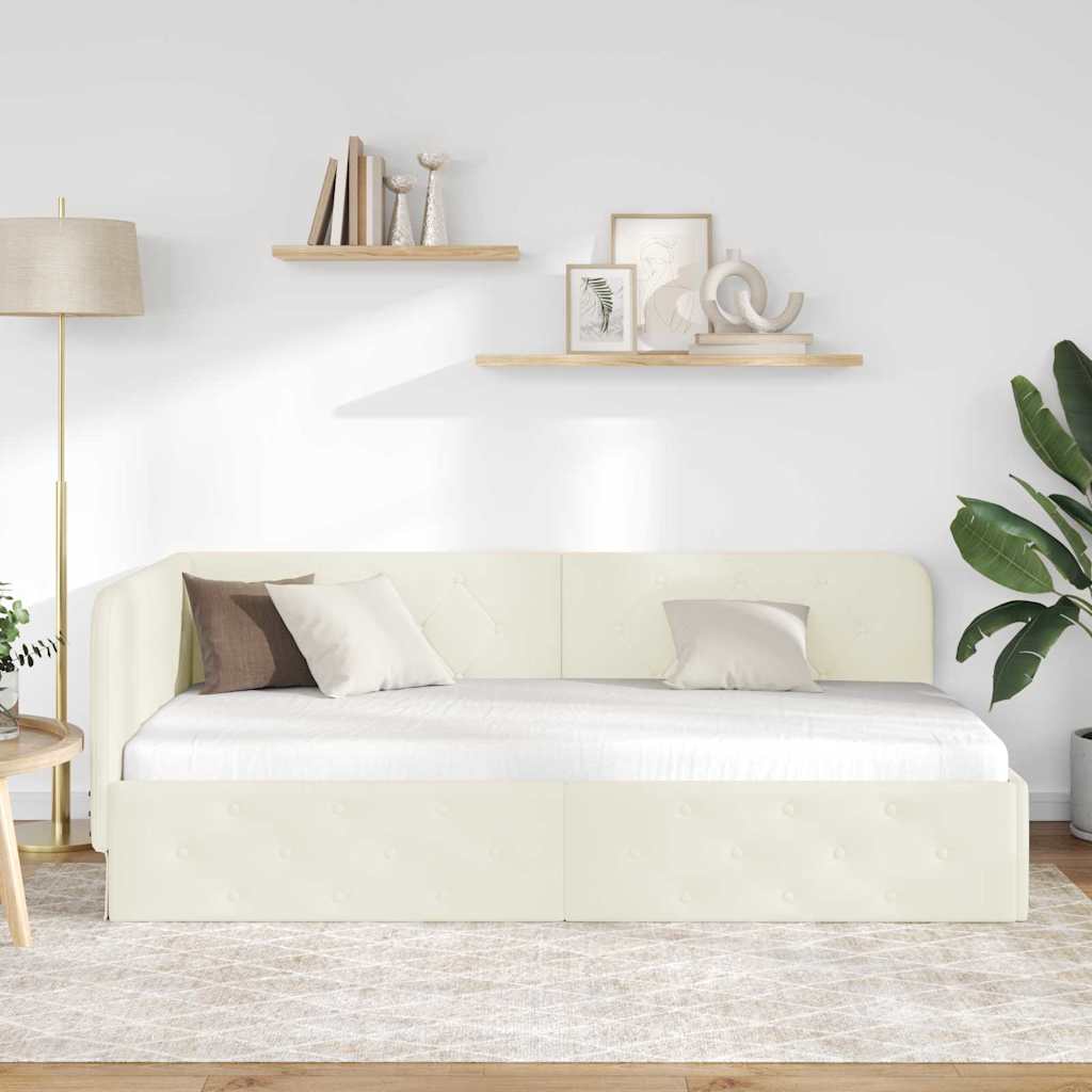 Cornice del letto ad angolo Crema 100 x 200 cm Velluto | homemem39