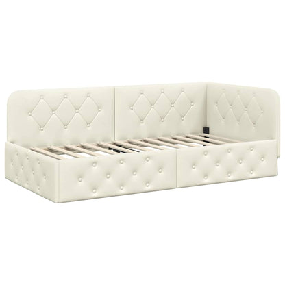 Cornice del letto ad angolo Crema 100 x 200 cm Velluto | homemem39