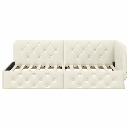 Cornice del letto ad angolo Crema 100 x 200 cm Velluto | homemem39