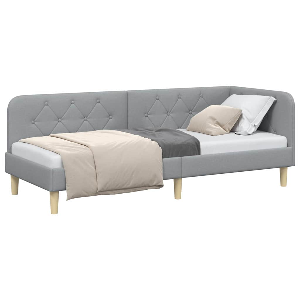 Cornice del letto ad angolo Grigio chiaro 80 x 200 cm Tessuto | homemem39