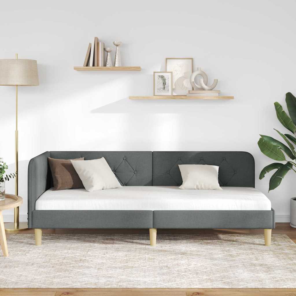 Cornice del letto ad angolo Grigio scuro 80 x 200 cm Tessuto | homemem39