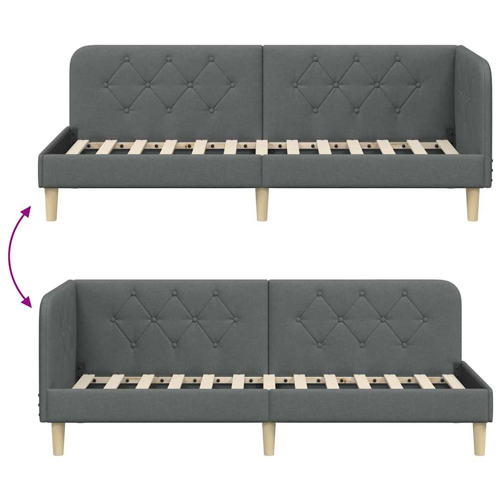 Cornice del letto ad angolo Grigio scuro 80 x 200 cm Tessuto | homemem39