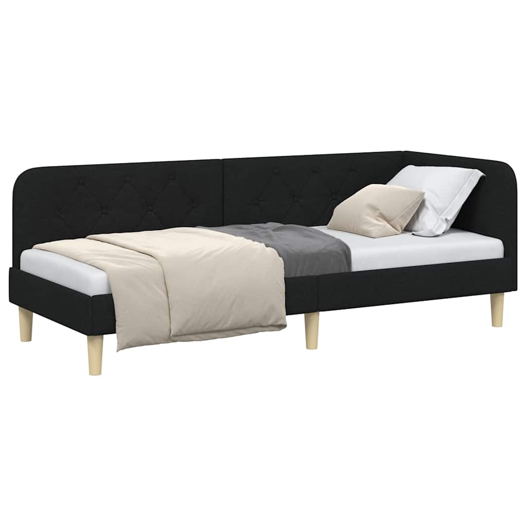 Cornice del letto ad angolo Nero 80 x 200 cm Tessuto | homemem39