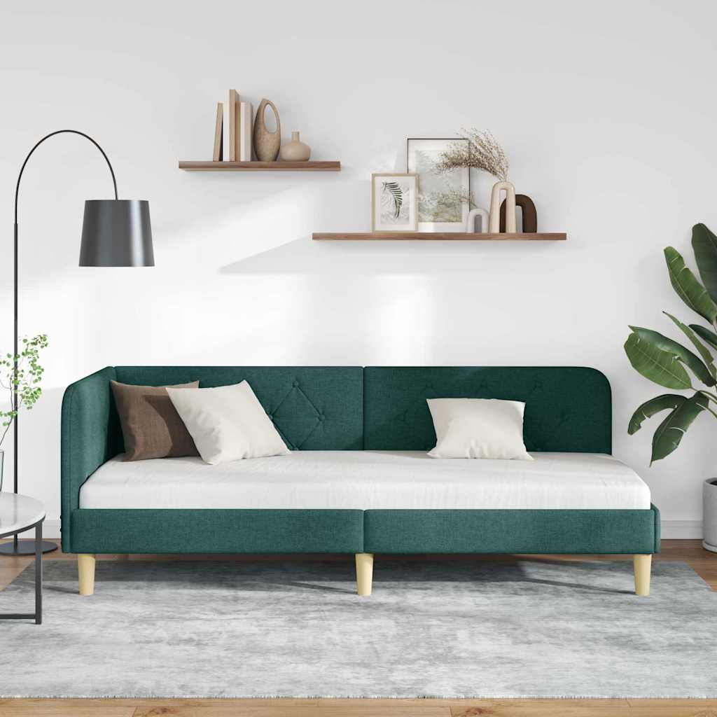 Cornice del letto ad angolo Verde Scuro 80 x 200 cm Tessuto | homemem39