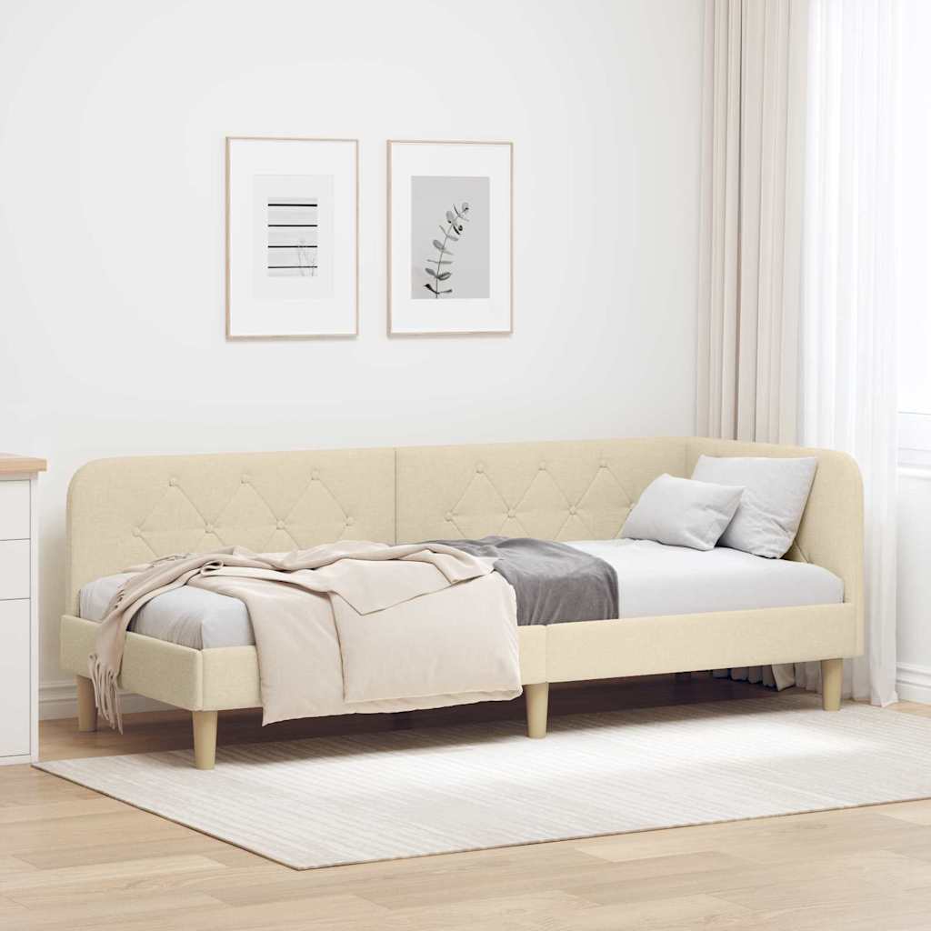 Cornice del letto ad angolo Crema 80 x 200 cm Tessuto | homemem39
