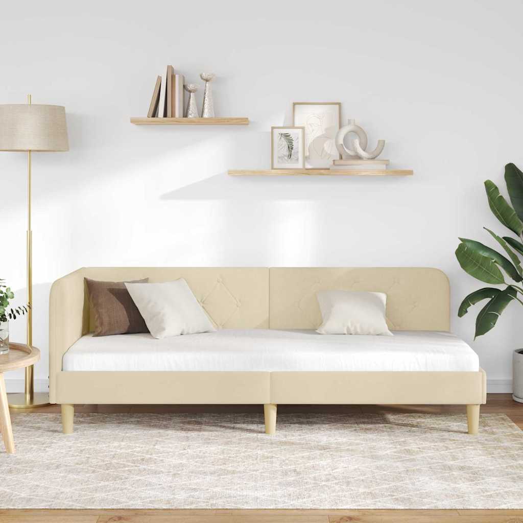 Cornice del letto ad angolo Crema 80 x 200 cm Tessuto | homemem39