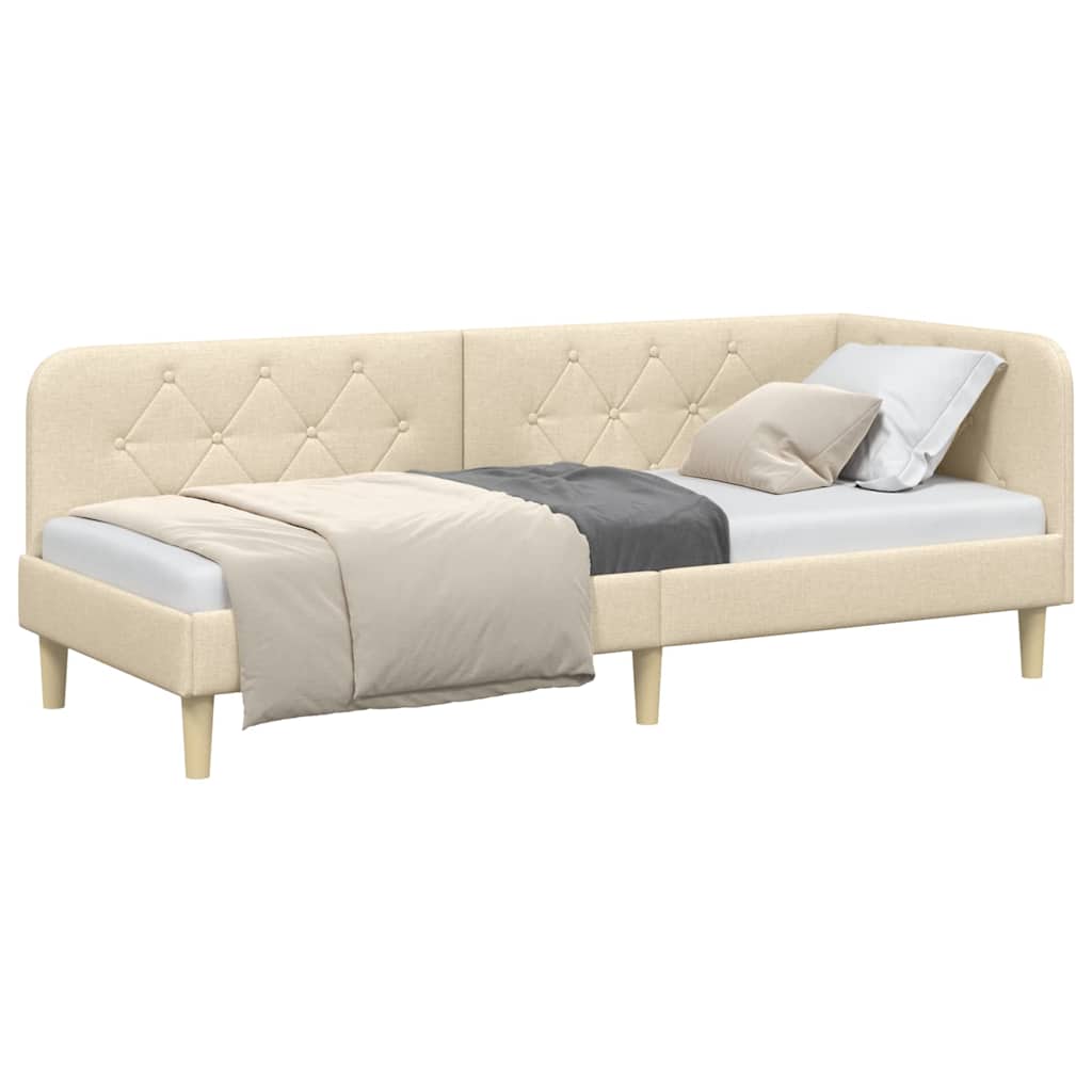 Cornice del letto ad angolo Crema 80 x 200 cm Tessuto | homemem39