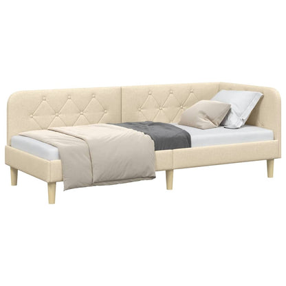 Cornice del letto ad angolo Crema 80 x 200 cm Tessuto | homemem39