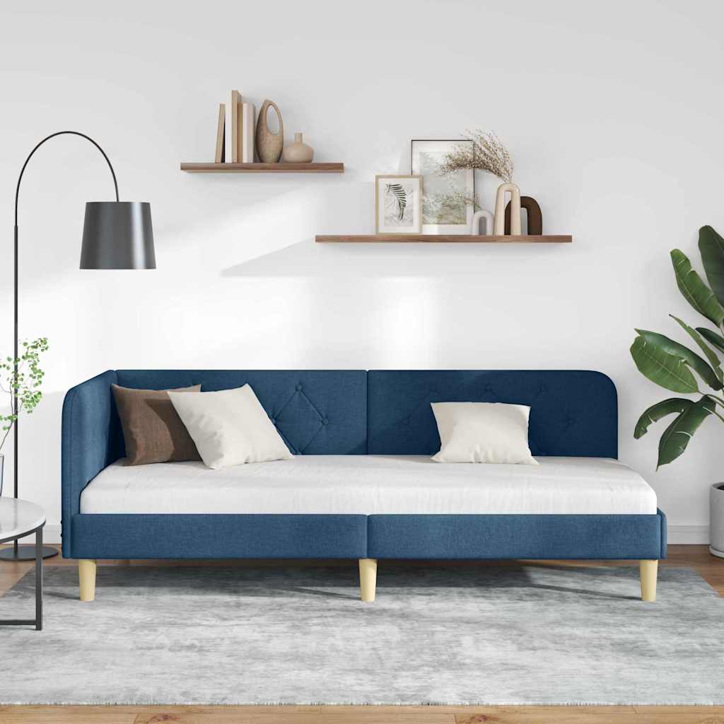 Cornice del letto ad angolo Blu 80 x 200 cm Tessuto | homemem39