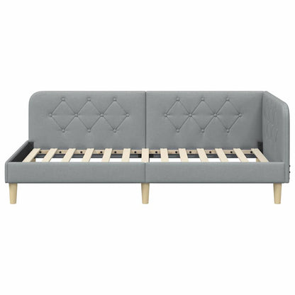 Cornice del letto ad angolo Grigio chiaro 90 x 190 cm Tessuto | homemem39