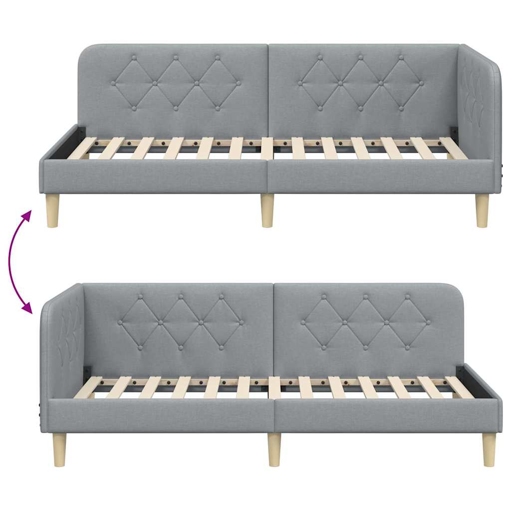Cornice del letto ad angolo Grigio chiaro 90 x 190 cm Tessuto | homemem39