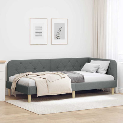 Cornice del letto ad angolo Grigio scuro 90 x 190 cm Tessuto | homemem39