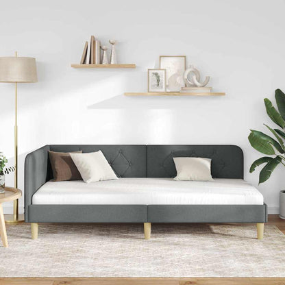 Cornice del letto ad angolo Grigio scuro 90 x 190 cm Tessuto | homemem39
