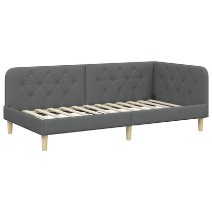 Cornice del letto ad angolo Grigio scuro 90 x 190 cm Tessuto | homemem39