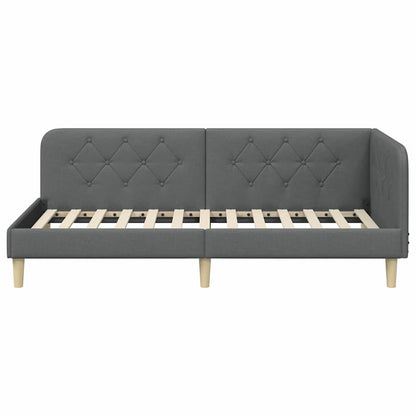 Cornice del letto ad angolo Grigio scuro 90 x 190 cm Tessuto | homemem39
