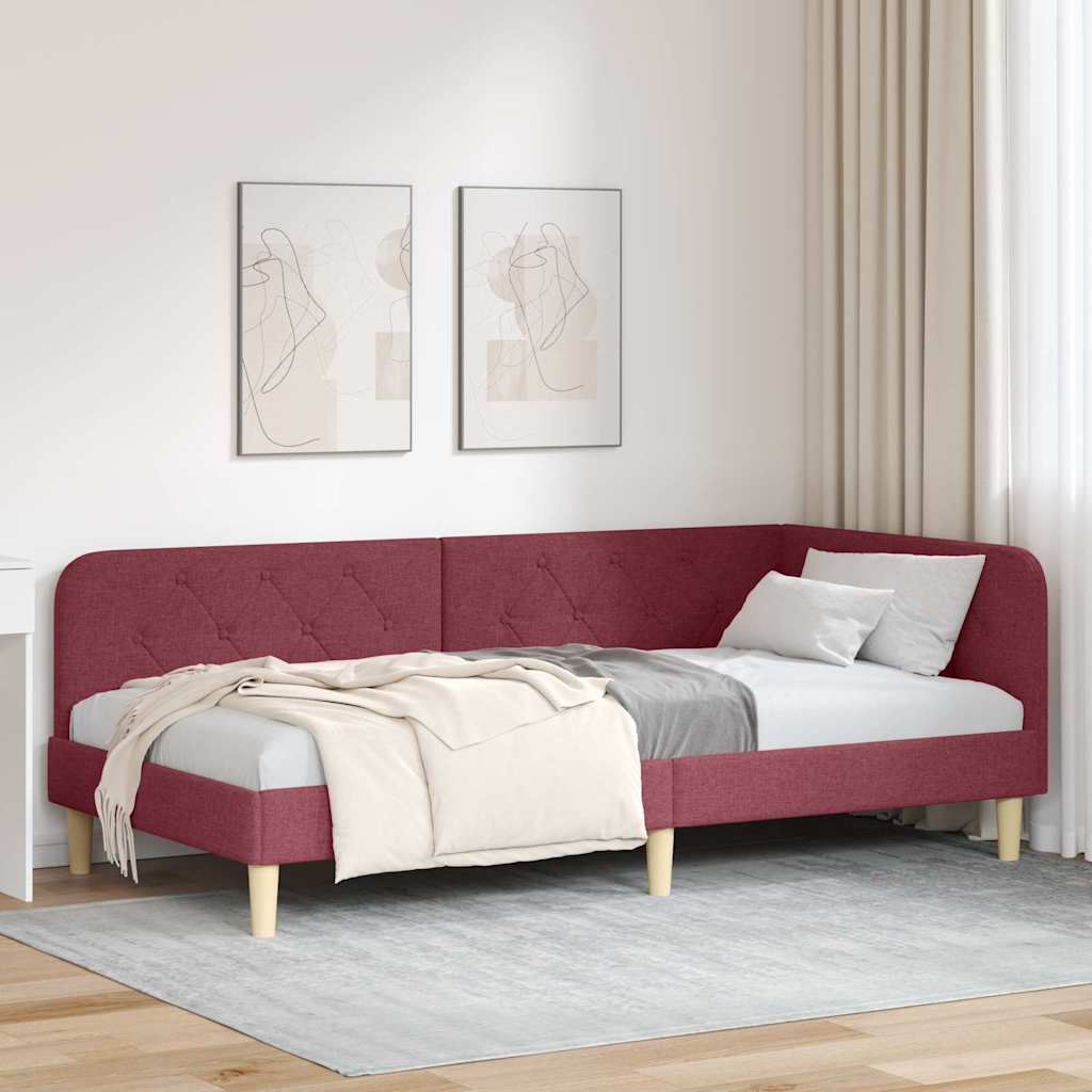 Cornice del letto ad angolo Rosso Vino 90 x 190 cm Tessuto | homemem39