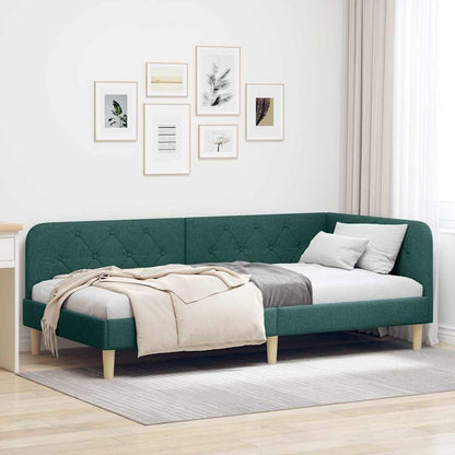Cornice del letto ad angolo Verde Scuro 90 x 190 cm Tessuto | homemem39