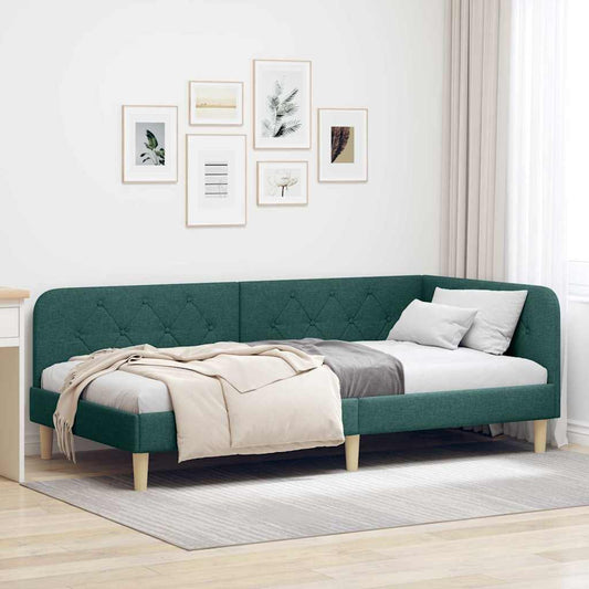 Cornice del letto ad angolo Verde Scuro 90 x 190 cm Tessuto | homemem39