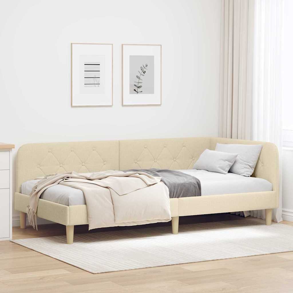 Cornice del letto ad angolo Crema 90 x 190 cm Tessuto