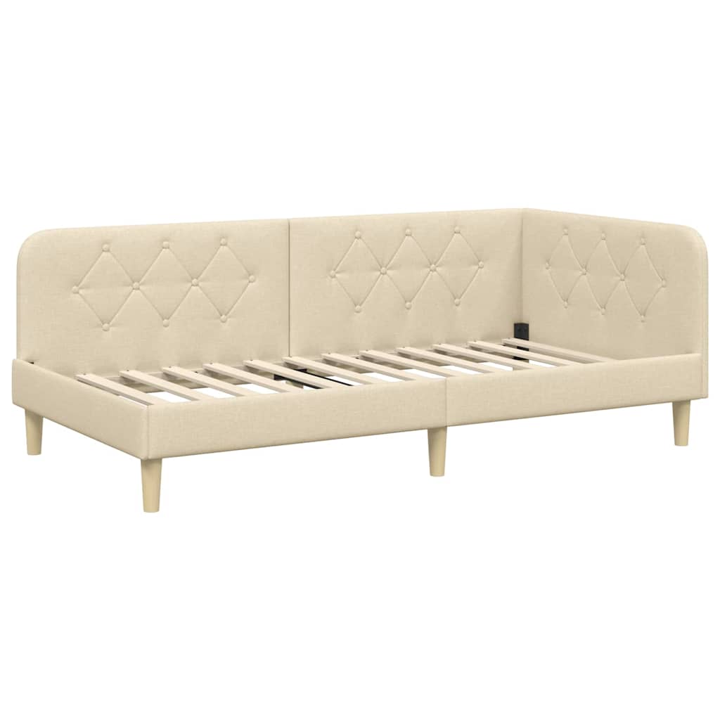 Cornice del letto ad angolo Crema 90 x 190 cm Tessuto | homemem39
