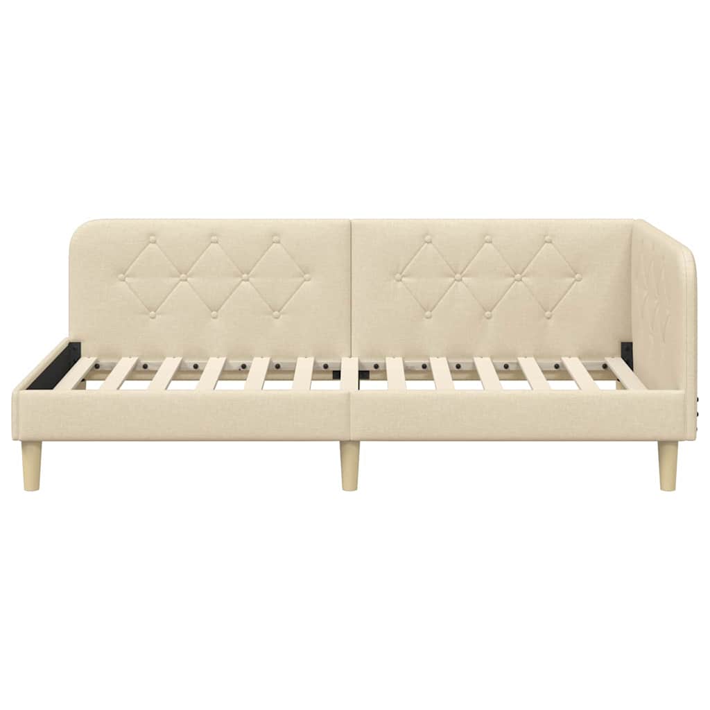 Cornice del letto ad angolo Crema 90 x 190 cm Tessuto | homemem39